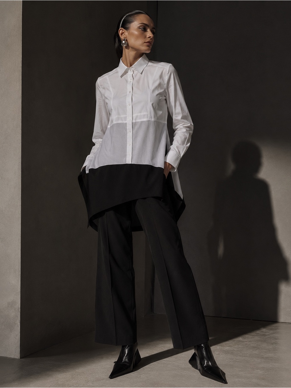 BCBG Max Azria Runway Avant Garde Black White Asymmetrical Tunic & Pants Set